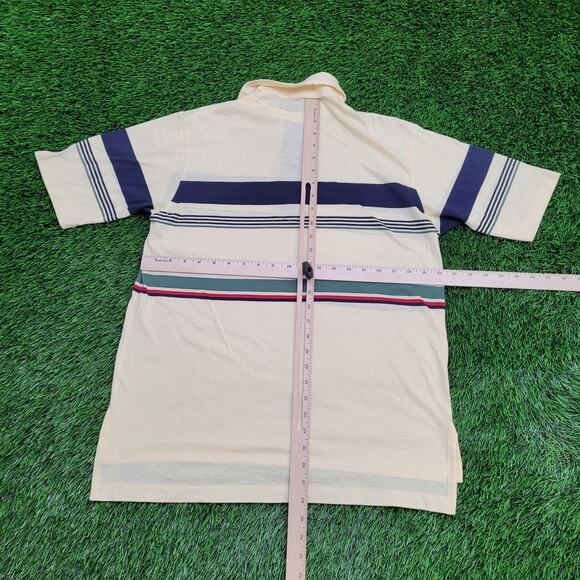 Vintage Y2K IZOD Stripes Polo Shirt Medium 20x28 Ivory Preppy - Picture 3 of 12